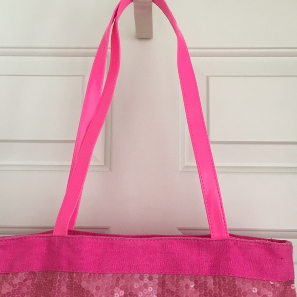 Pink Tote Bag Sequins Hot Pink Neon Snap Button Closure - Picture 3 of 11